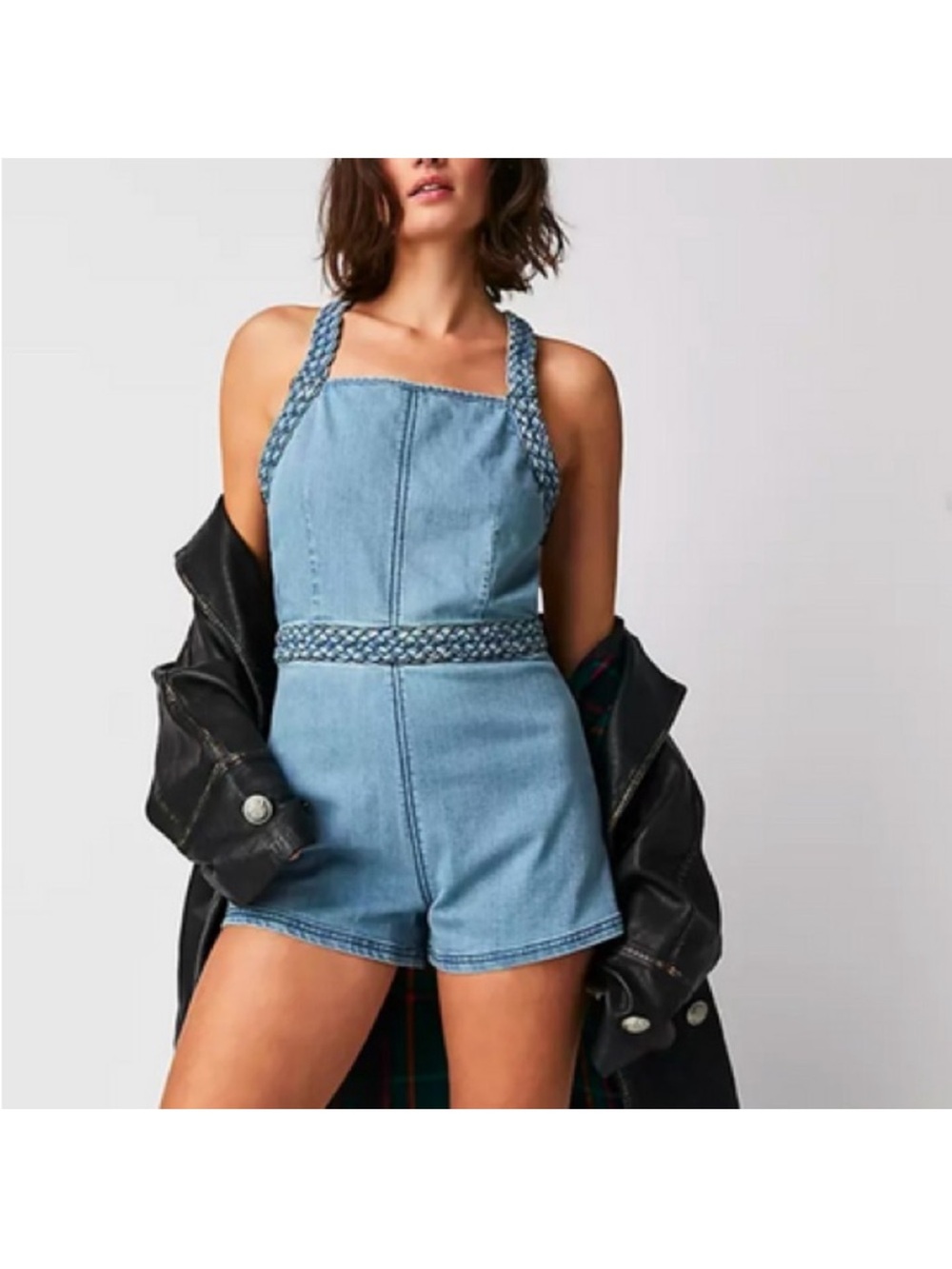 Free People Karina Denim Romper size L - Picture 3 of 15